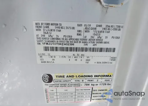 2019 Ford Expedition Xlt из США, поврежденный, VIN 1FMJU1HT9KEA52306